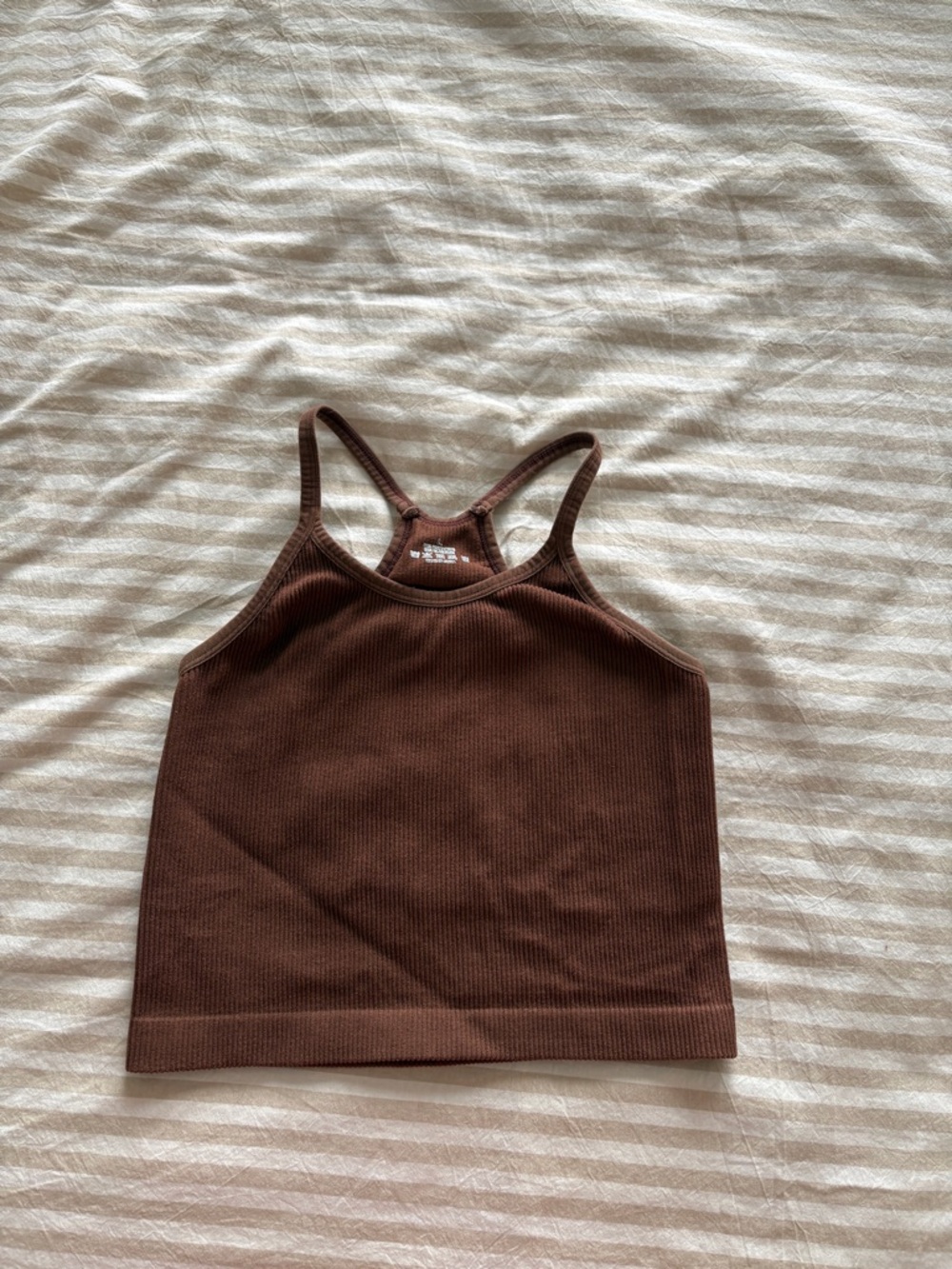Brown Ribbed Racerback Crop Tank